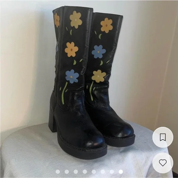 Vintage Skechers Knee High Platform Chunky Combat Boots with flowers - Picture 7 of 9